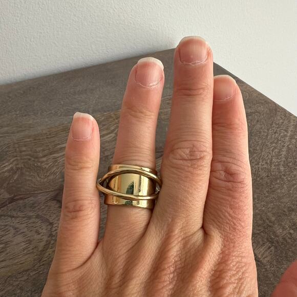 Swirl Deco Gold Tone Oval Cigar Band Ring -size ~7 - 7.5 - Picture 5 of 6